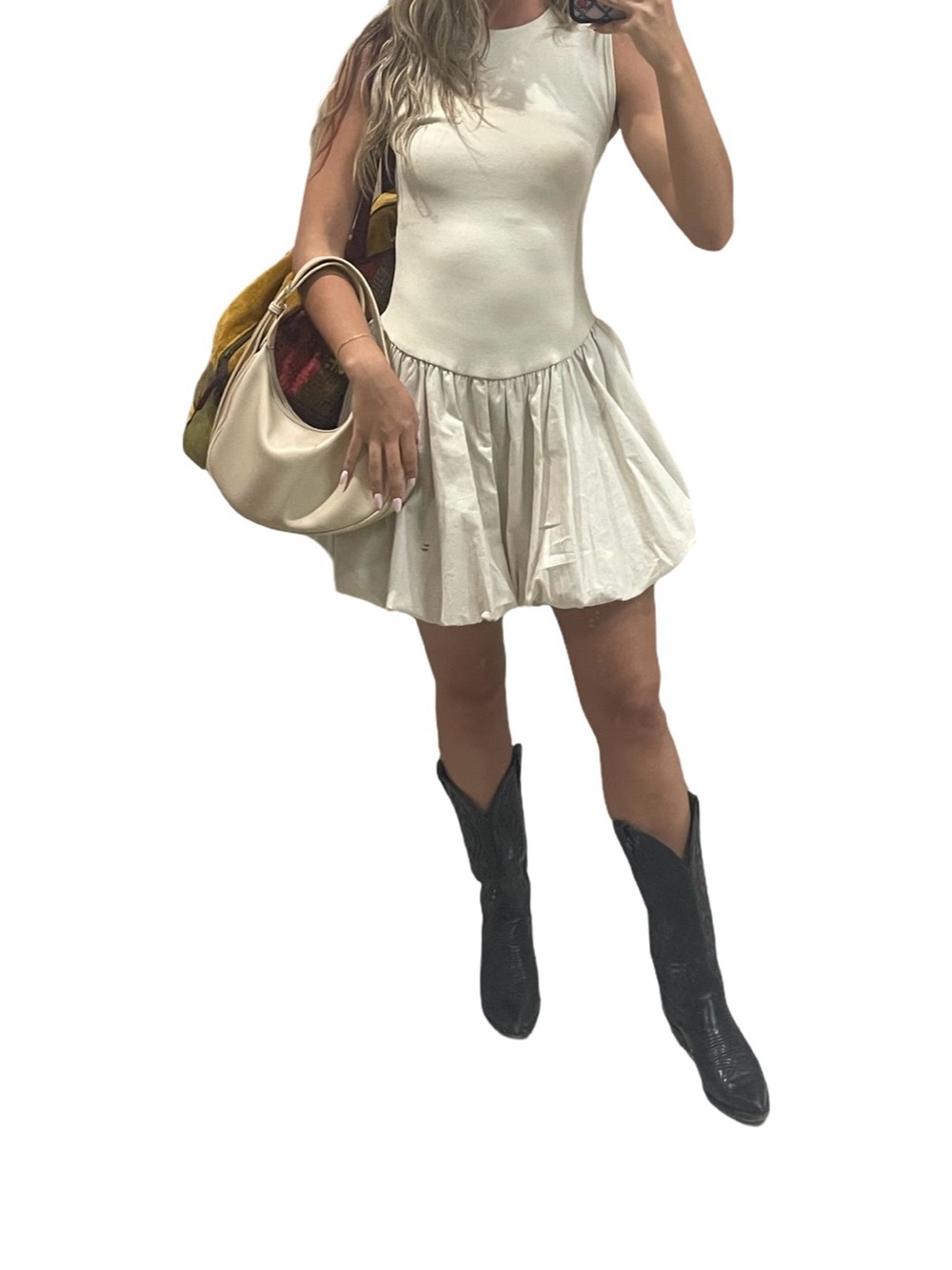 Zara Beige Interlock Combination Bubble Dress